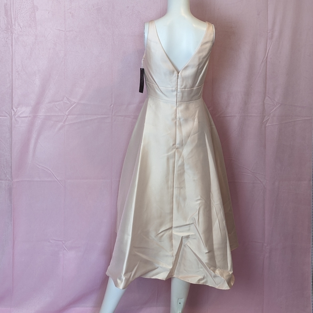 Alfred Sung Sateen Twill V Neck Hi Low Bridesmaid Dress in Blush Pink - Picture 4 of 9